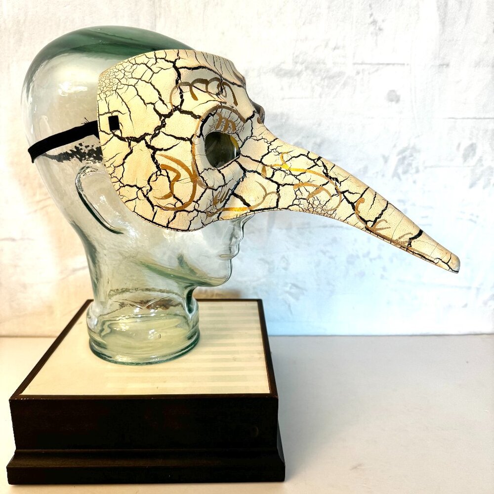 Venetian Carnivale Steampunk White Black Gold Plague Mask Long Nose Witch Hallow